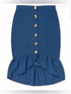 WET | WET Linen Steel Blue Button-Front Hi-Low Skirt | Swimsuit Cover-Up NWT M